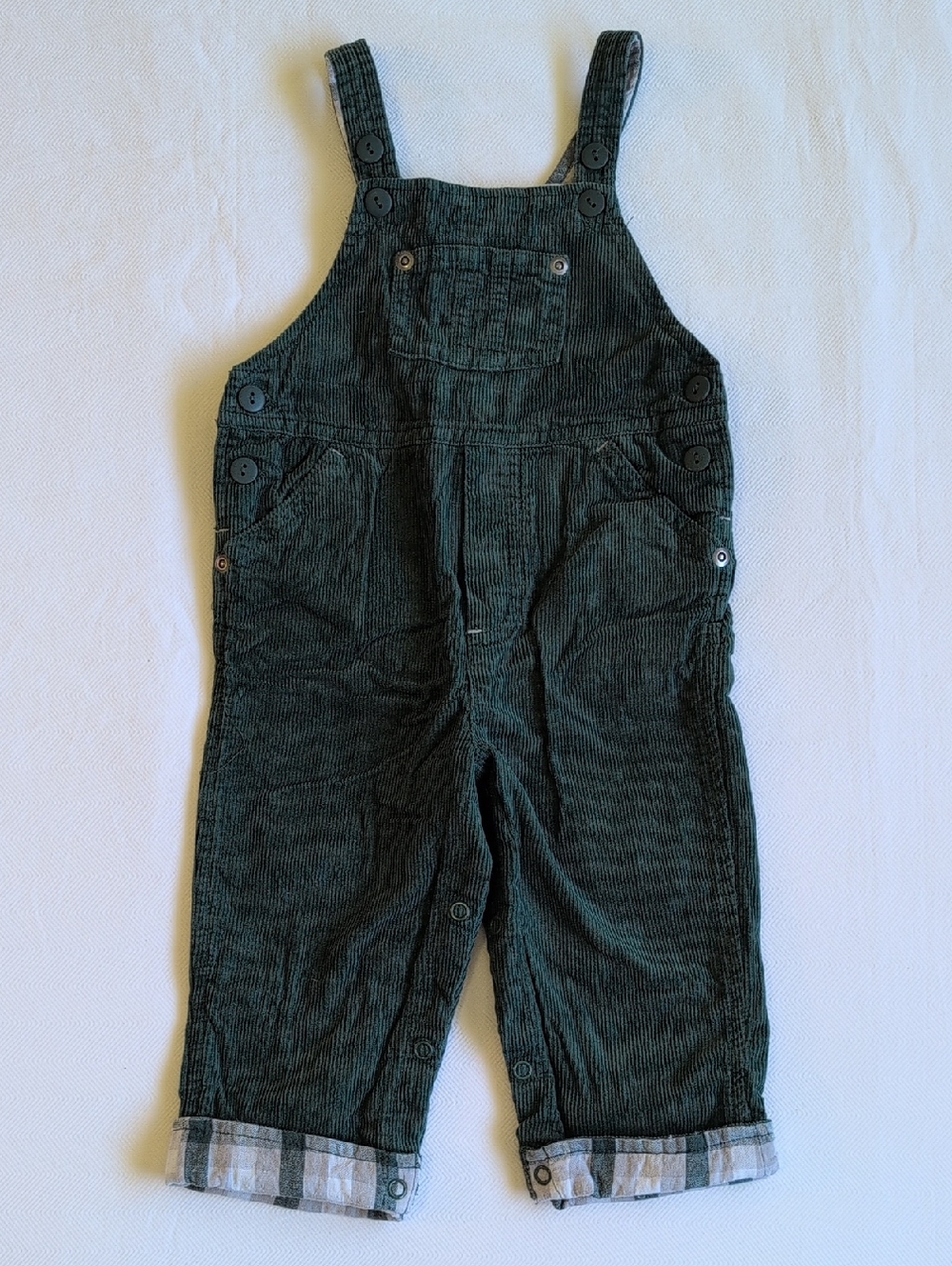 cotton corduroy overalls green with plaid 12 months baby